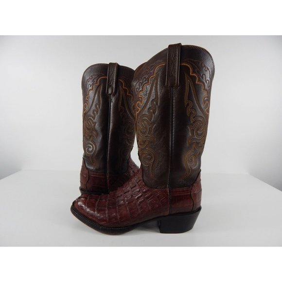 Lucchese Caiman Hornback Alligator Skin Boots Made in USA Brown Men\'s 8 ½ D67 main image 10